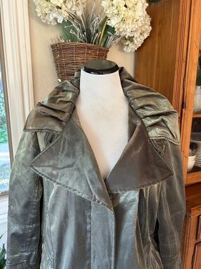 Hilary Radley New York Shimmer Metallic Olive Green Full Zip Lined Jacket